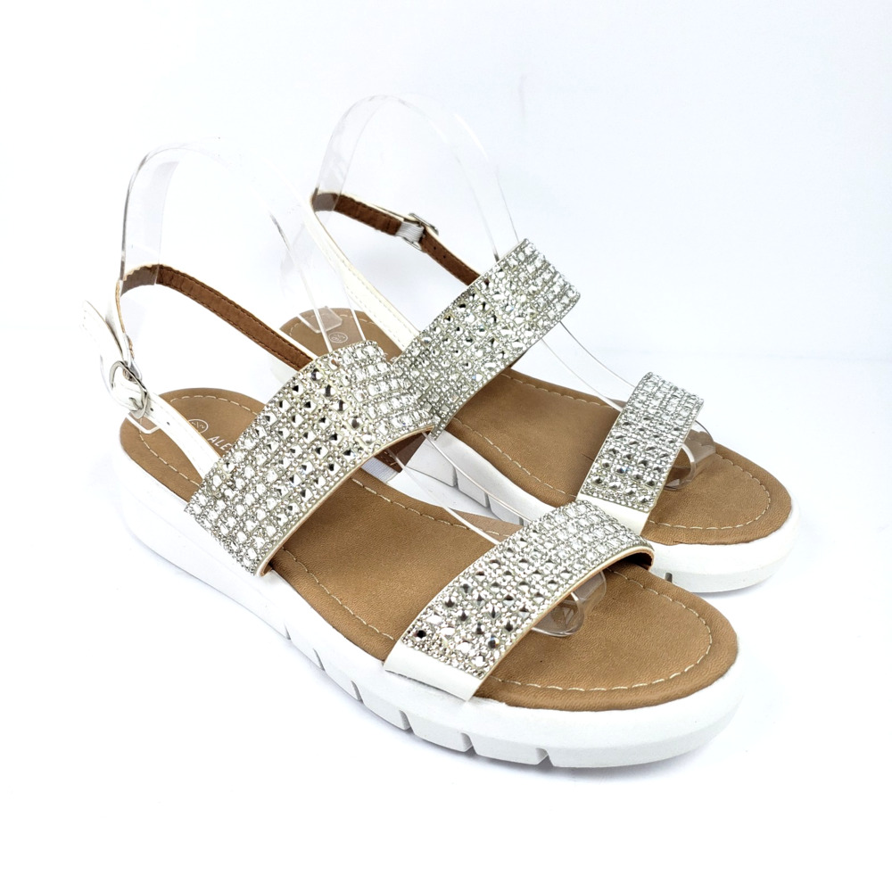 Alexis Bendel Blake Womens Size 9.5 White Bling Rhinestones Wedge Sandals